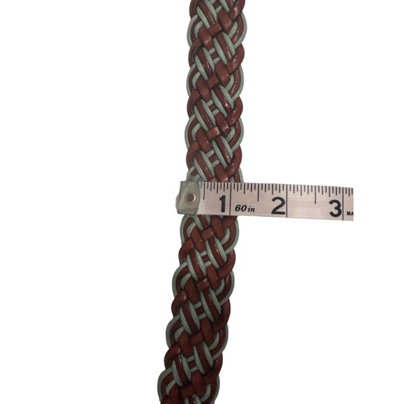 Talbots Woven Leather Belt Brown Green Braided Boho Western XXL 46 Long - Picture 8 of 12